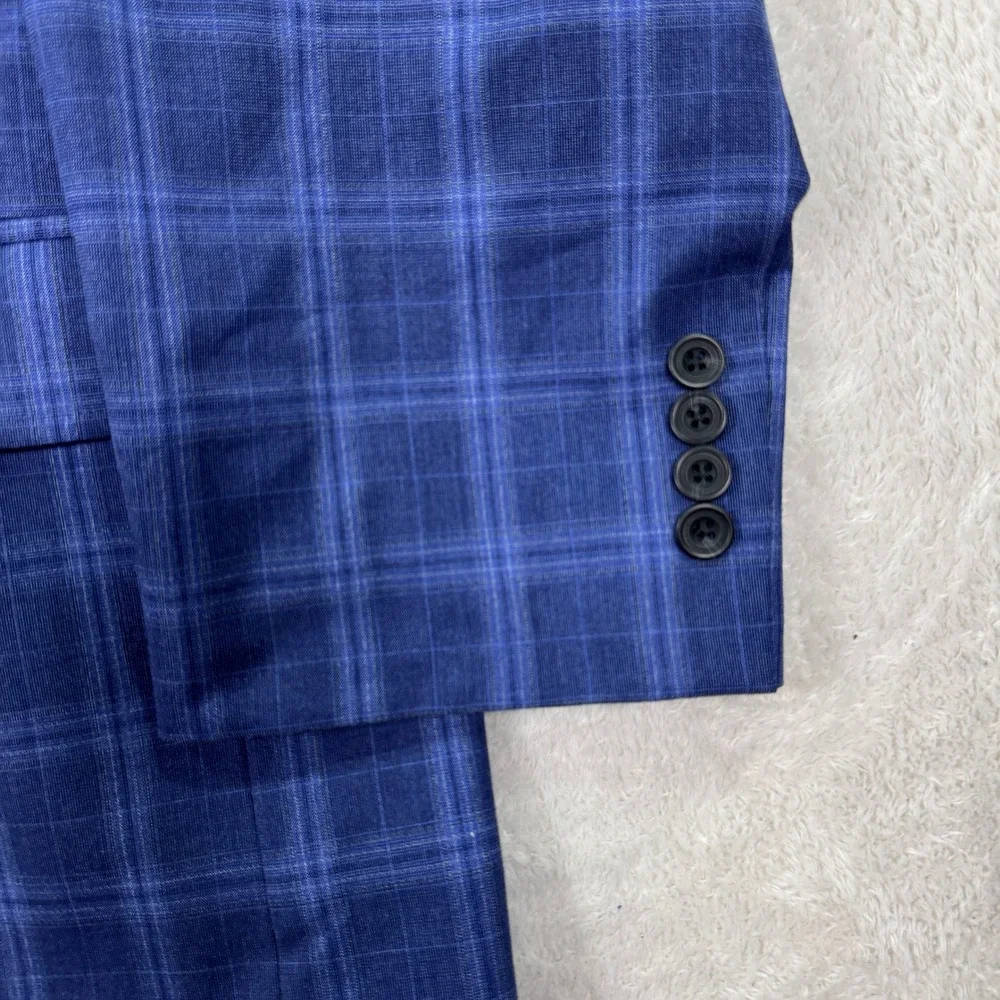 Oak Hill Mens 3XL 56R Plaid Blazer Sport Coat Jacket Bright Blue Casual Preppy